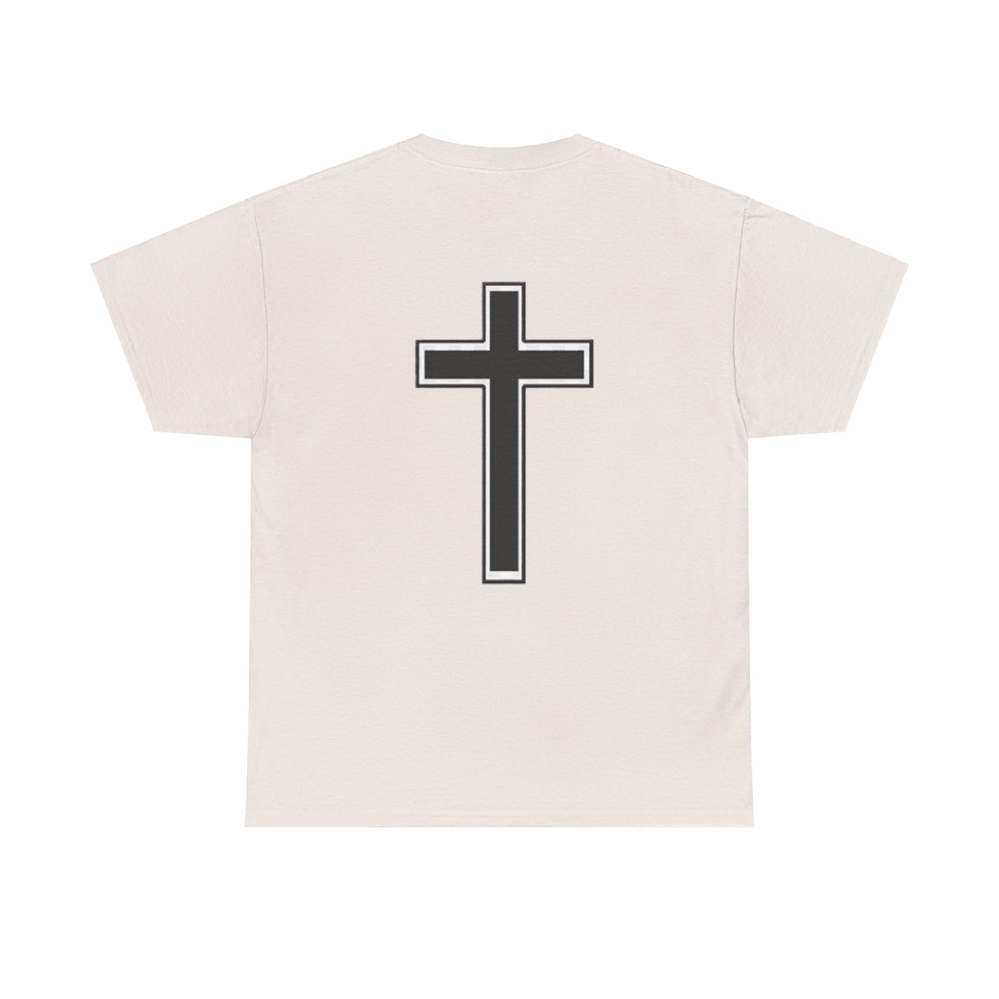 Unisex Heavy Cotton Tee. the one way to peace is through the power of the cross with words in  Black letters