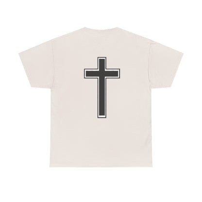 Unisex Heavy Cotton Tee. the one way to peace is through the power of the cross with words in  Black letters