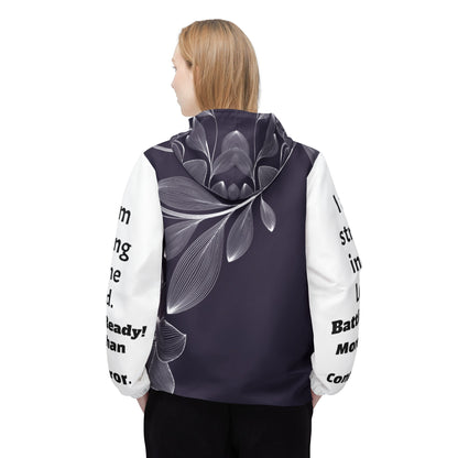Windbreaker Jacket (AOP) black and white flower strong in the Lord, Battle Ready, More than a conqueror
