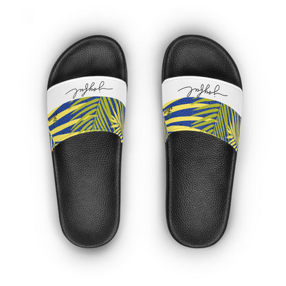 Women's Slide Sandals. Palm leaves print/ joyful
