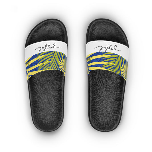 Women's Slide Sandals. Palm leaves print/ joyful