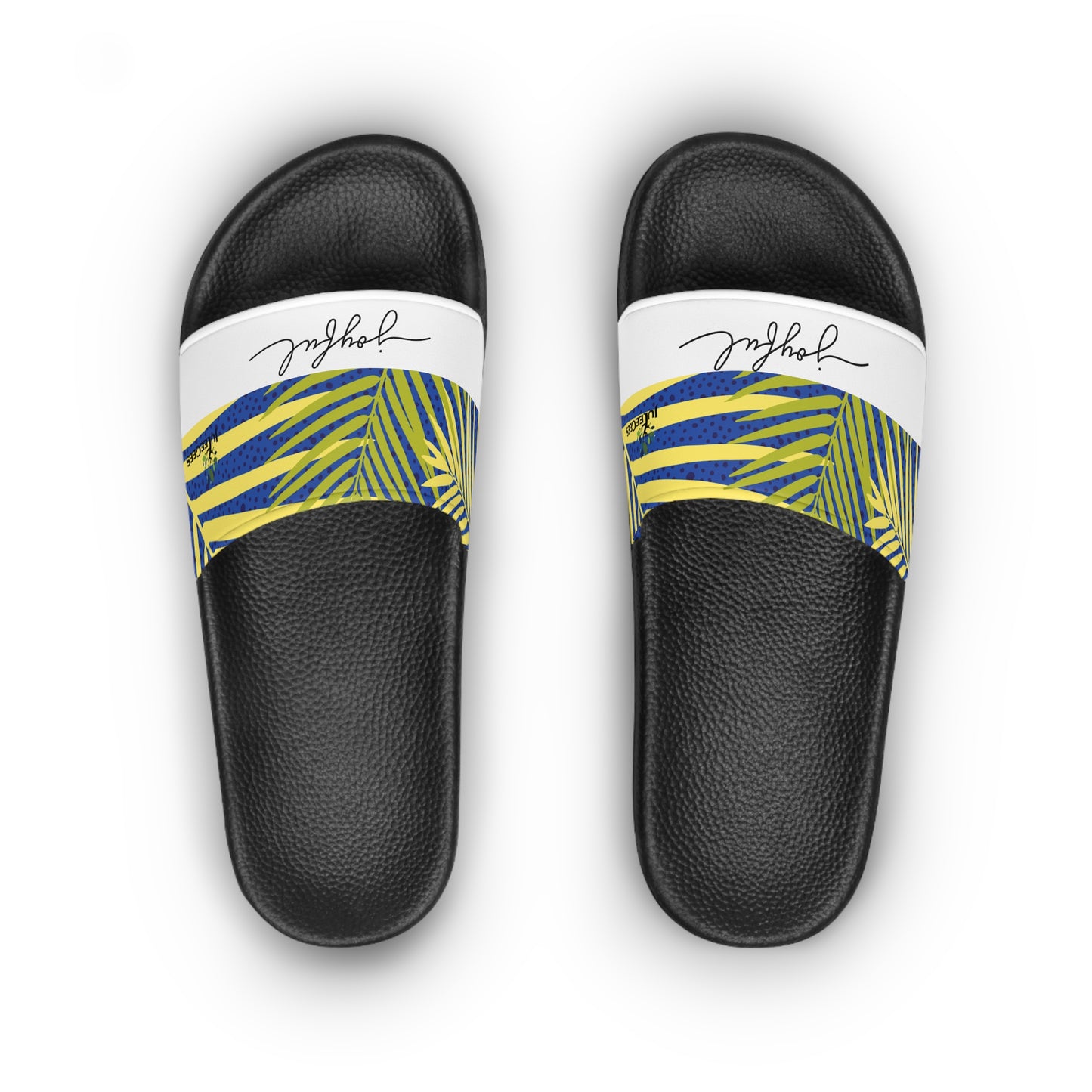 Women's Slide Sandals. Palm leaves print/ joyful