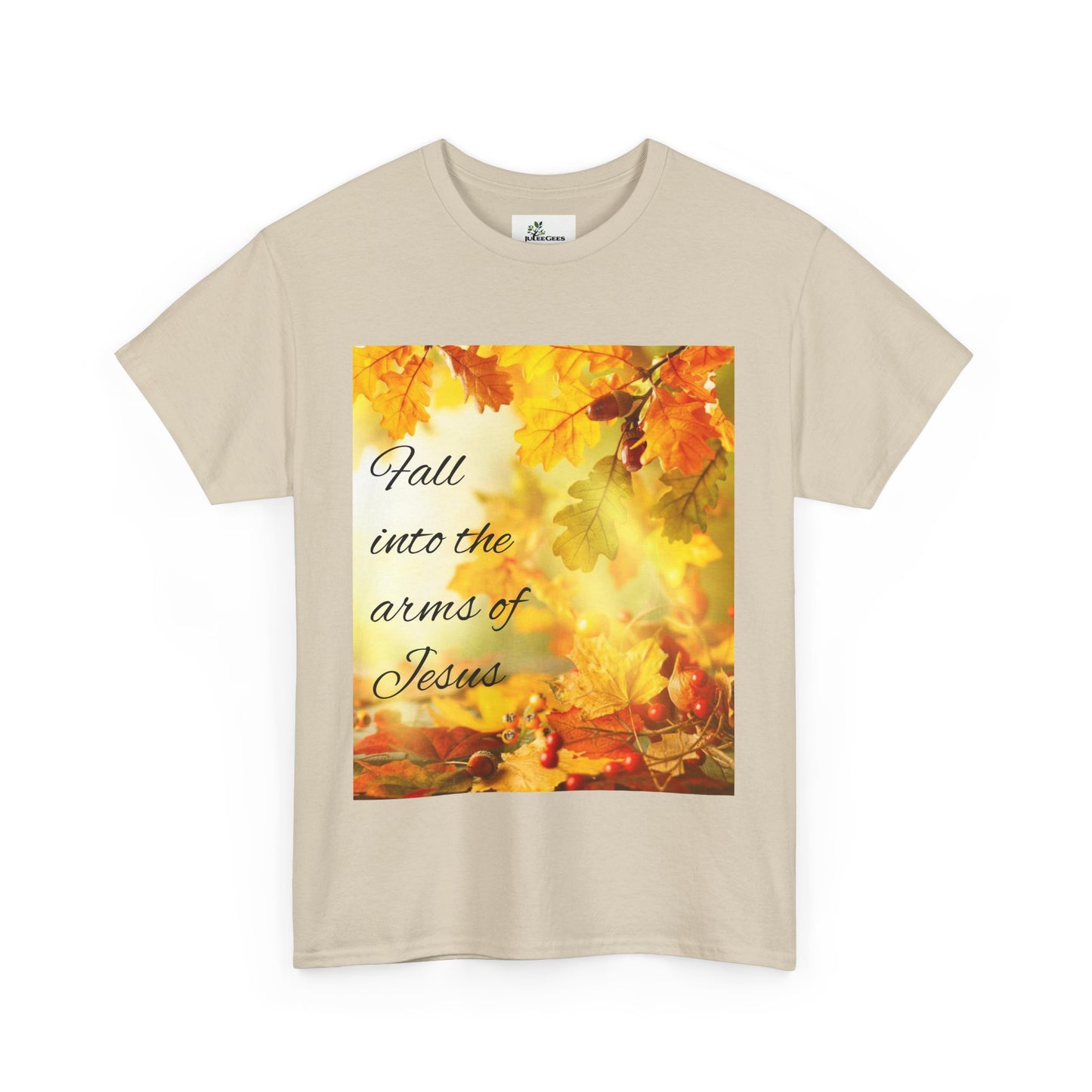 Unisex Heavy Cotton Tee. Fall scene fall into the Arms of Jesus.