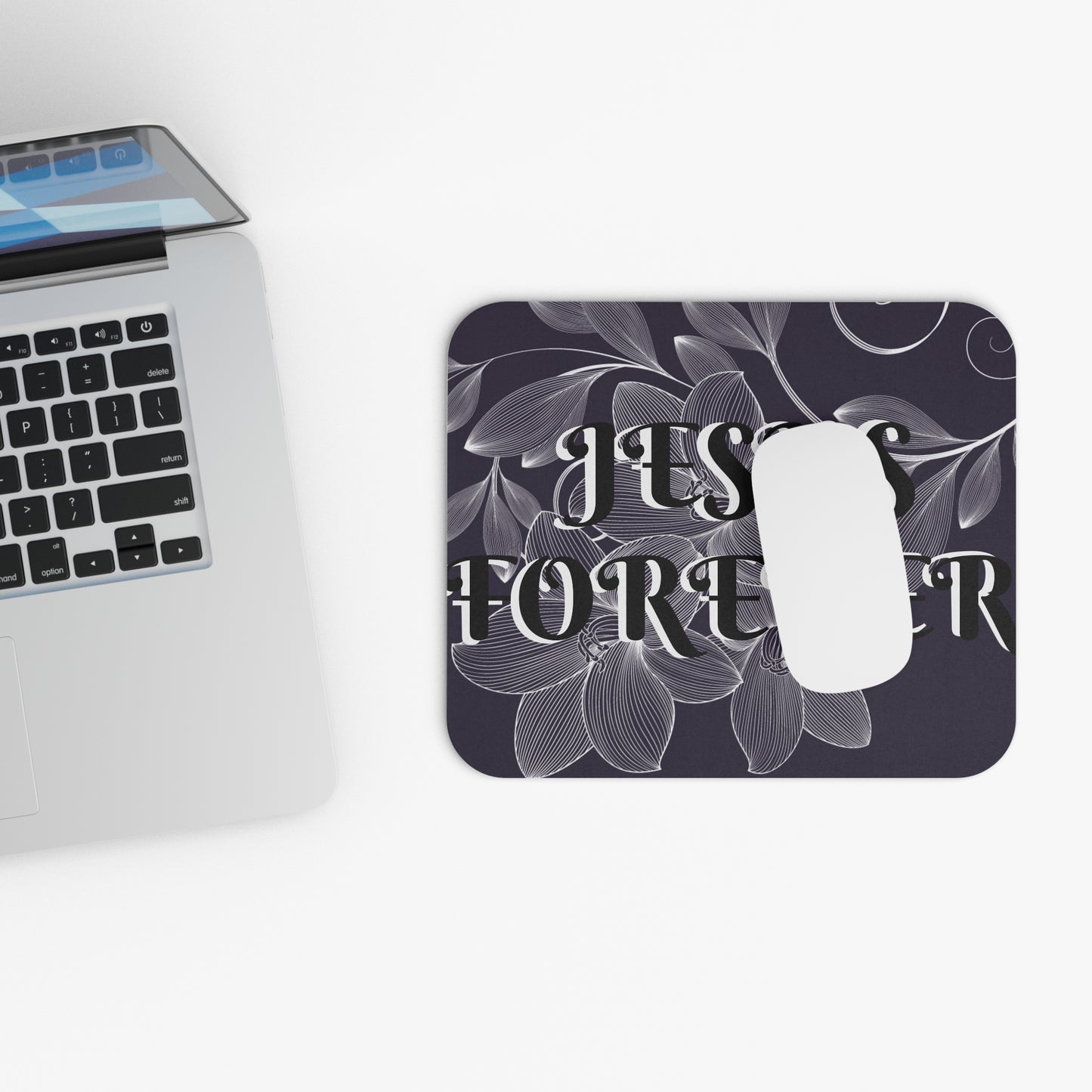 Mouse Pad (Rectangle) JESUS FOREVER BLACK AND WHITE LEAVES