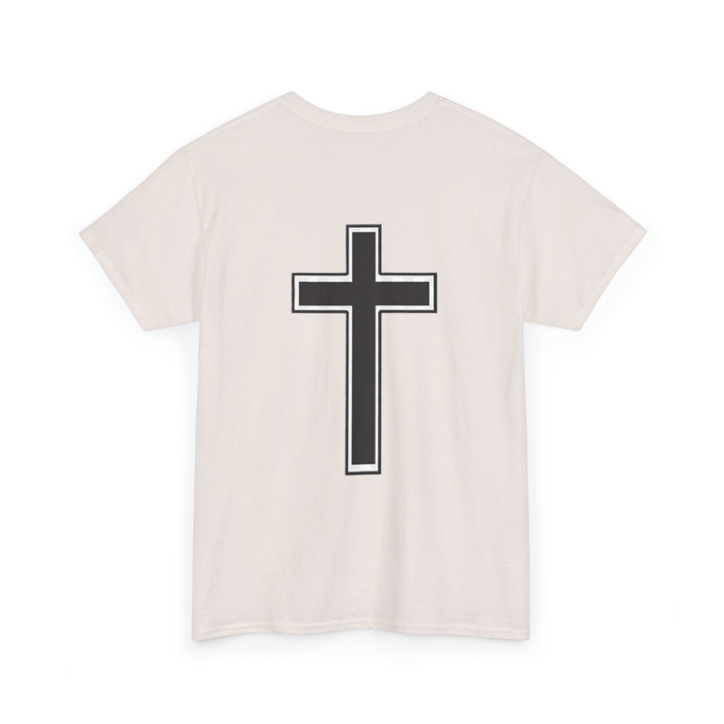 Unisex Heavy Cotton Tee. the one way to peace is through the power of the cross with words in  Black letters