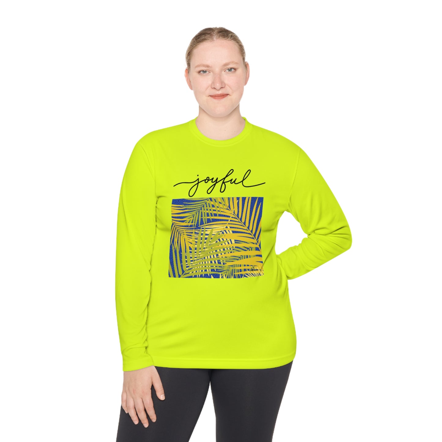 Unisex Lightweight Long Sleeve Tee. Palm leaves print/ joyful.