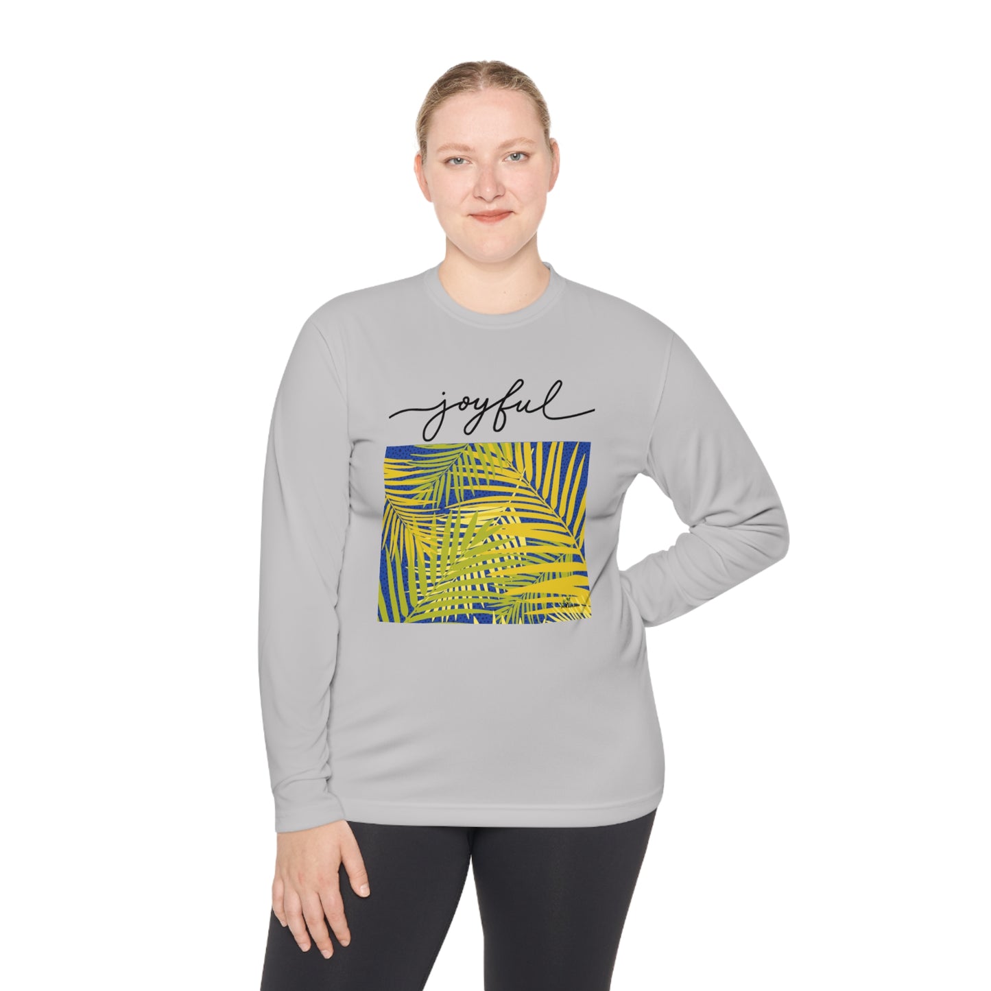 Unisex Lightweight Long Sleeve Tee. Palm leaves print/ joyful.