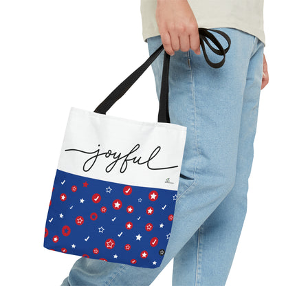 Tote Bag (AOP) Blue print with Joyful