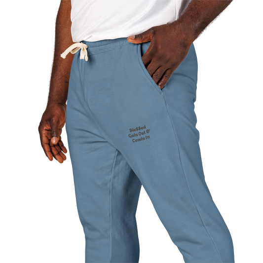 Unisex Garment-Dyed Lightweight Fleece Sweatpants  with words  Ble$$ed going out& Ble$$ed coming in