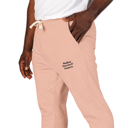 Unisex Garment-Dyed Lightweight Fleece Sweatpants  with words  Ble$$ed going out& Ble$$ed coming in
